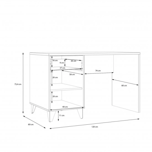 Biurko loftowe 120x60 cm z szufladą i szafką